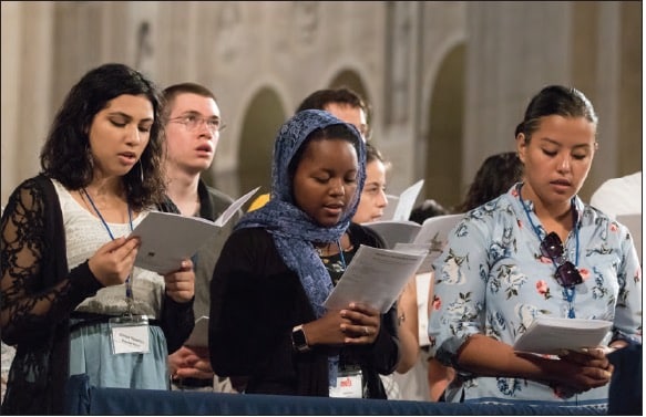 Young people pray