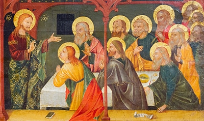 painting of the Resurrected Jesus Christ with His apostles in the Cenacle