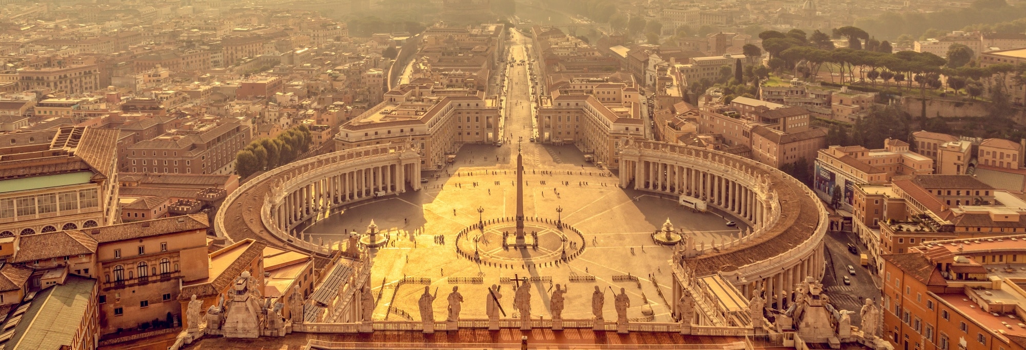 Panoramic aerial view of St Peter's square in Vatican, Rome Italy