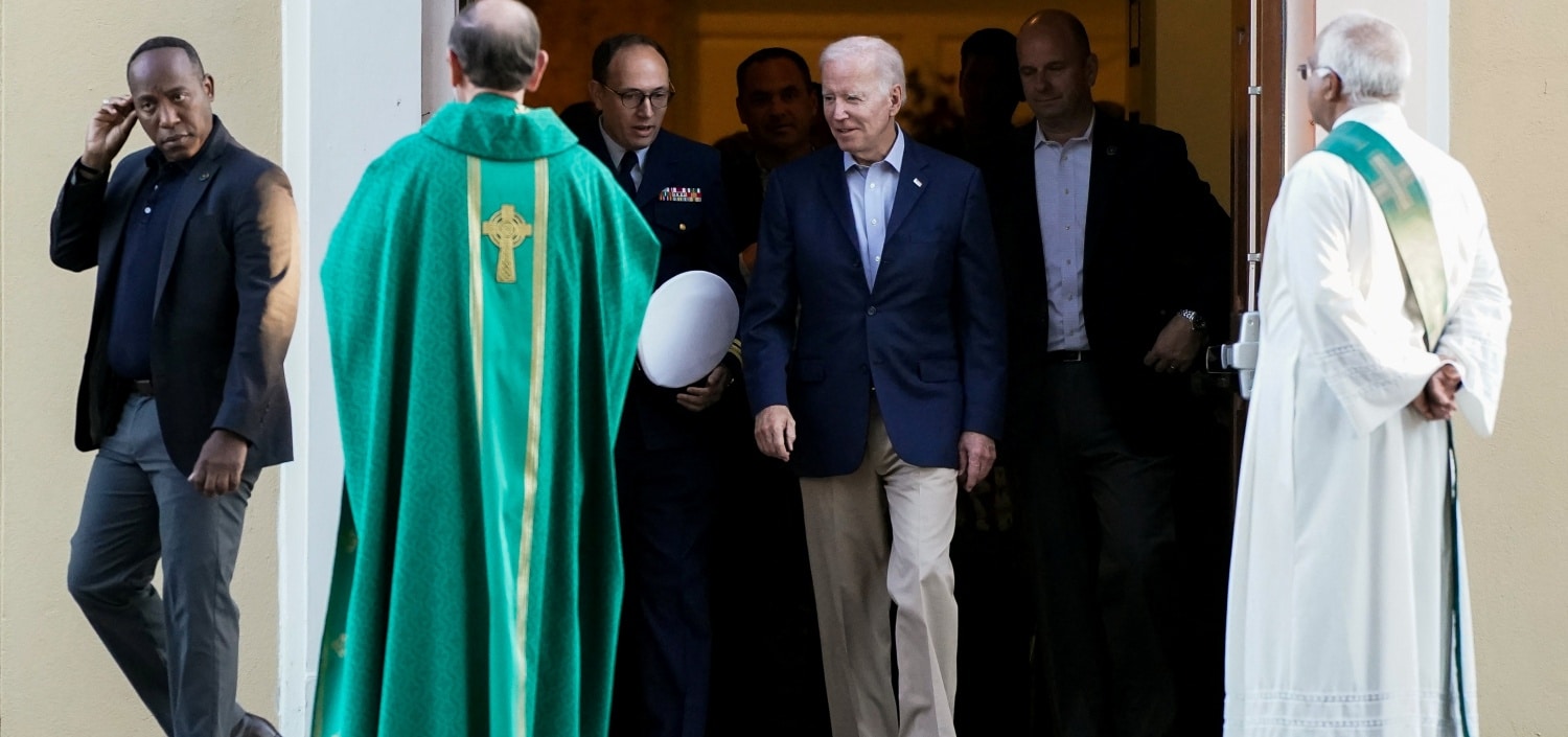 President Joe Biden leaves St. Joseph on the Brandywine Catholic Church in Wilmington, Del., Oct. 8, 2022, after attending Mass. (CNS photo/Elizabeth Frantz, Reuters)