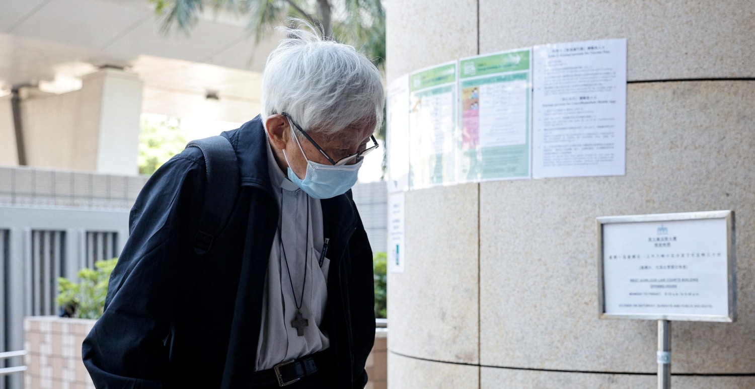 Cardinal Joseph Zen Ze-kiun, retired bishop of Hong Kong, arrives at the West Kowloon Magistrates' Courts in Hong Kong Sept. 26, 2022. The 90-year-old cardinal and five others returned to court Oct. 26 to face charges of failing to register a legal fund meant to help those involved in anti-government protests. (CNS photo/Tyrone Siu, Reuters)