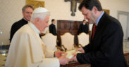 POPE BENEDICT RECEIVES HIS NEW BOOK FROM GERMAN JOURNALIST PETER SEEWALD