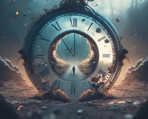 A mysterious clock representing time travel