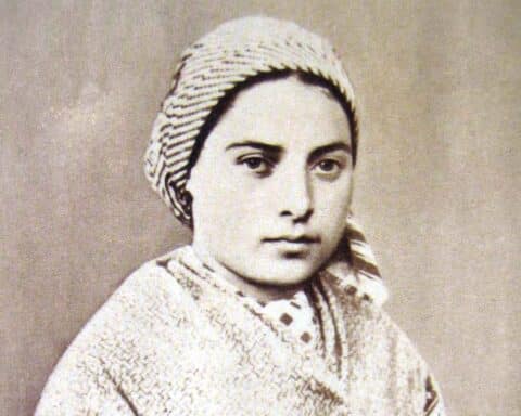 A sepia photo of St. Bernadette Soubirous