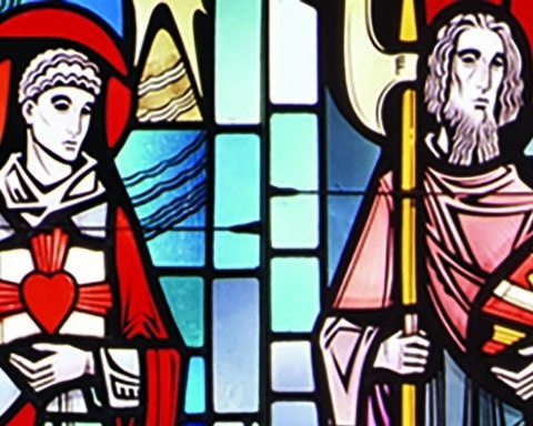 A stained glass image of St. Philip and James the Less