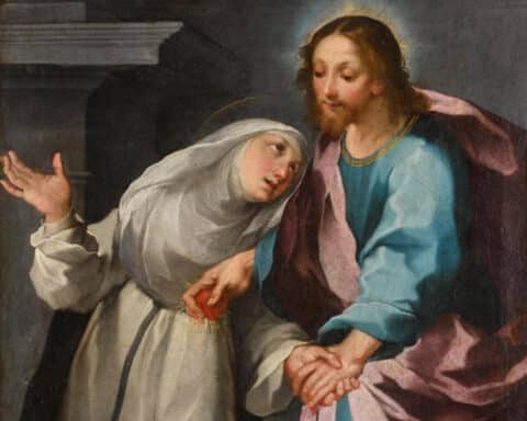 Christ exchanging His heart with Saint Catherine. Painting by Ventura Salimbeni.