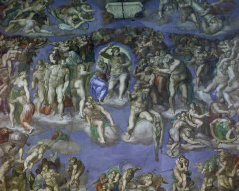Detail of Michelangelo's ''Last Judgment'' in the Sistine Chapel.