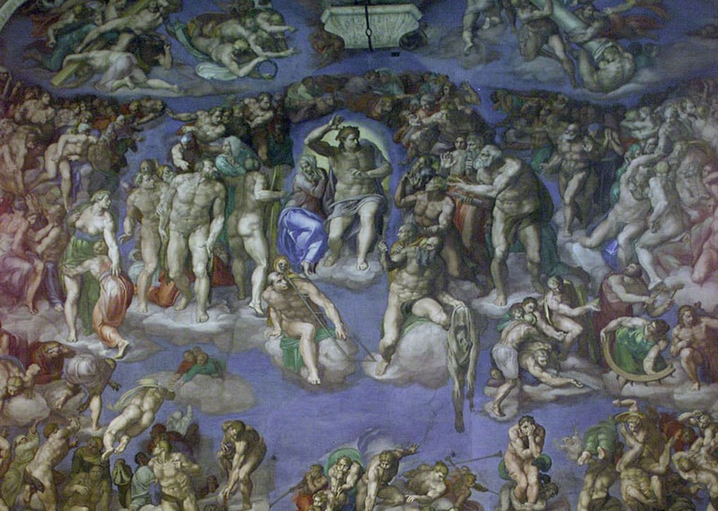 Detail of Michelangelo's ''Last Judgment'' in the Sistine Chapel.