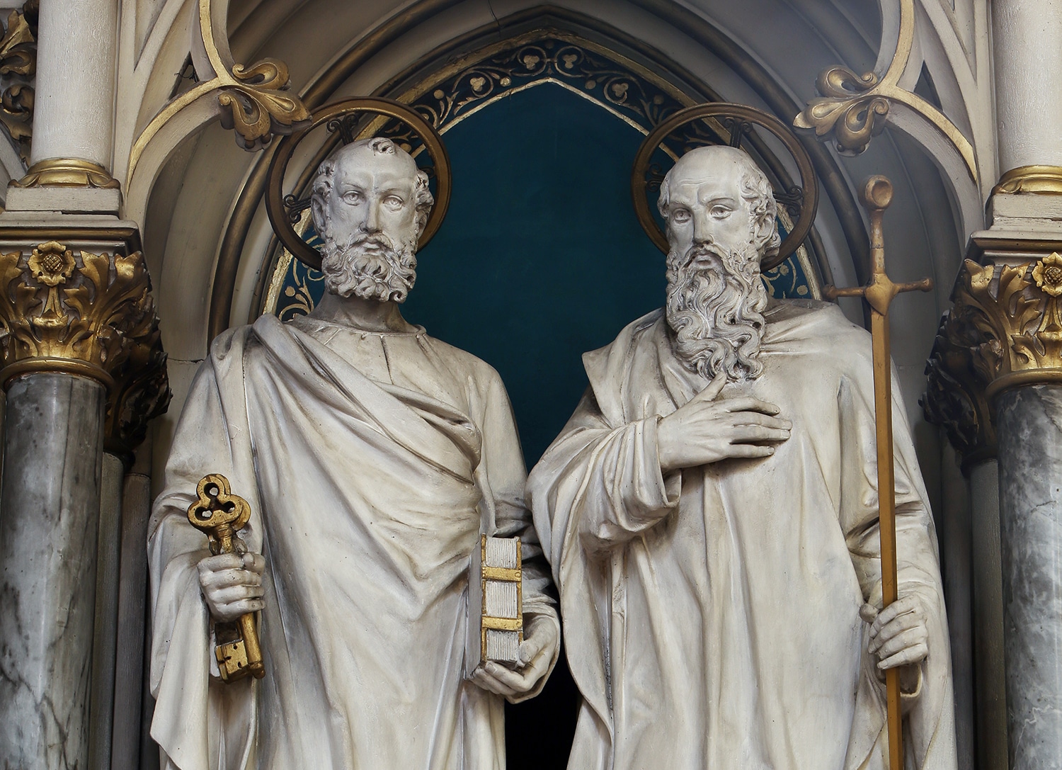A granite statue of saints Peter and Paul, apostles