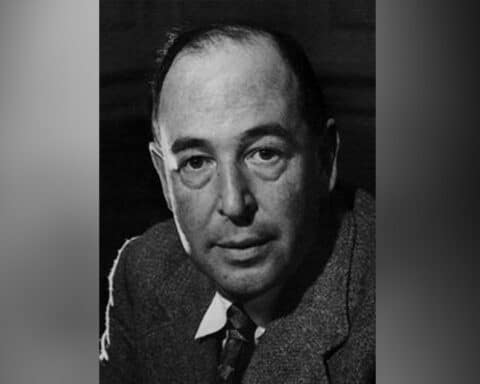 A black and white photo of writer C.S. Lewis