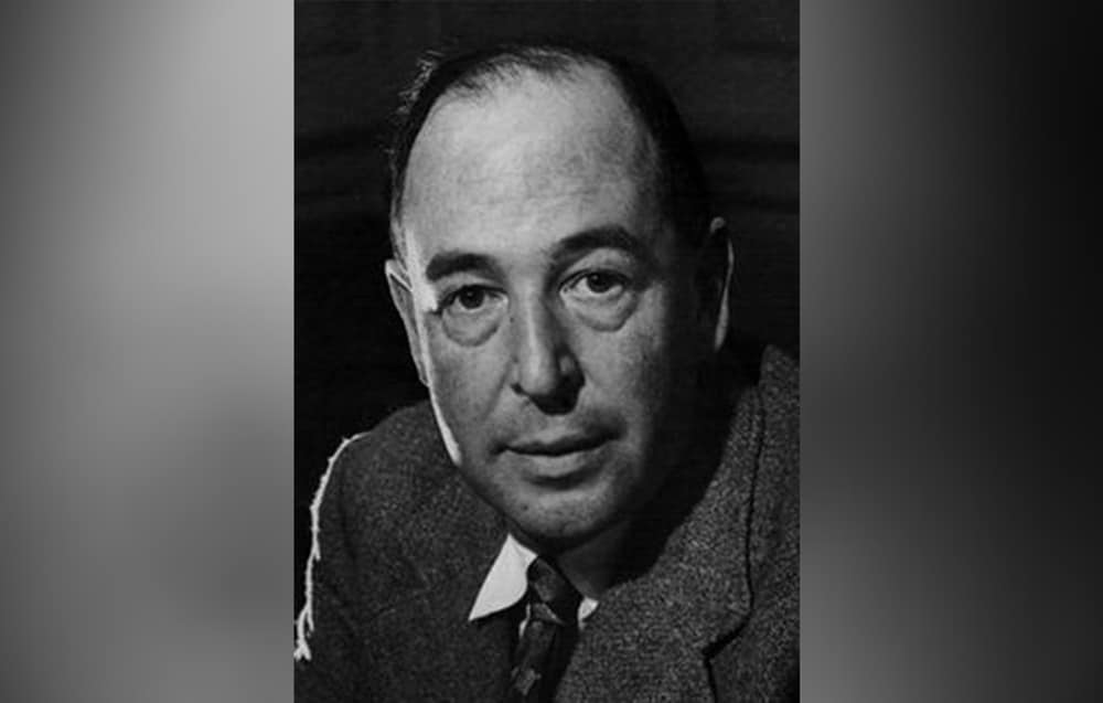A black and white photo of writer C.S. Lewis