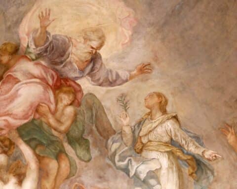 Fresco of God the Father in Santa Maria delle Vigne basilica in Genoa, Italy.