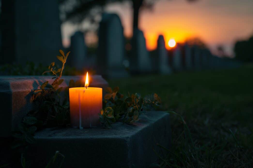 A candle in a cemetary